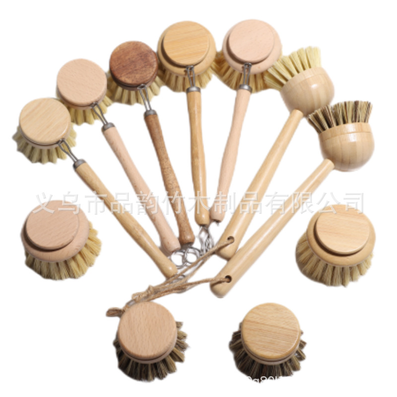 Kitchen supplies cross-border spot Beech long handle sisal pot bowl dish brush Palm cleaning brush replaceable dish brush head