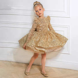 Golden Princess Dress 2024 New Pengpeng Dress  Children's dr