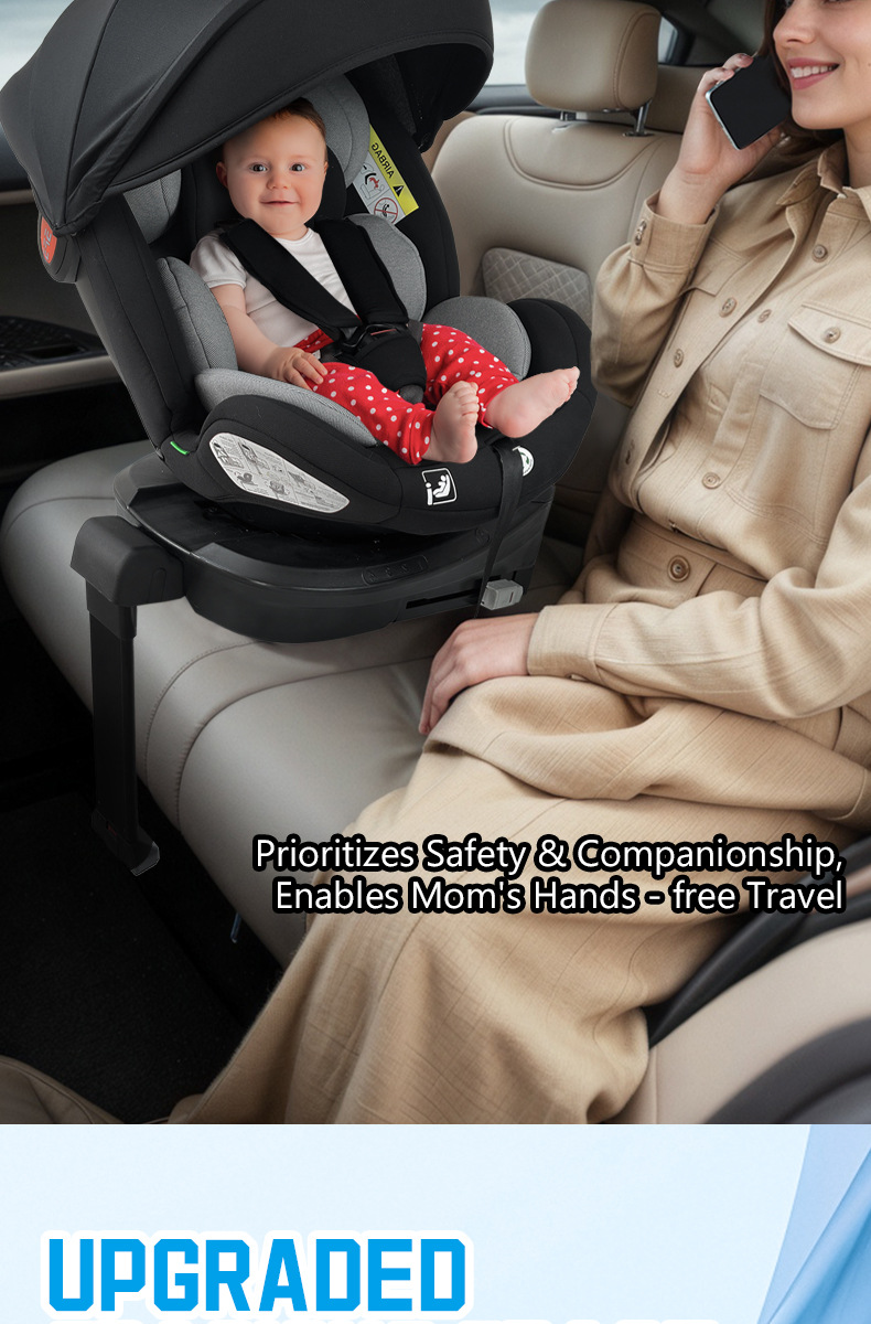 I-Size Certified Child Car Safety Seat for Babies Aged 0-12 Years 360 ° Rotating Isofix Support Leg