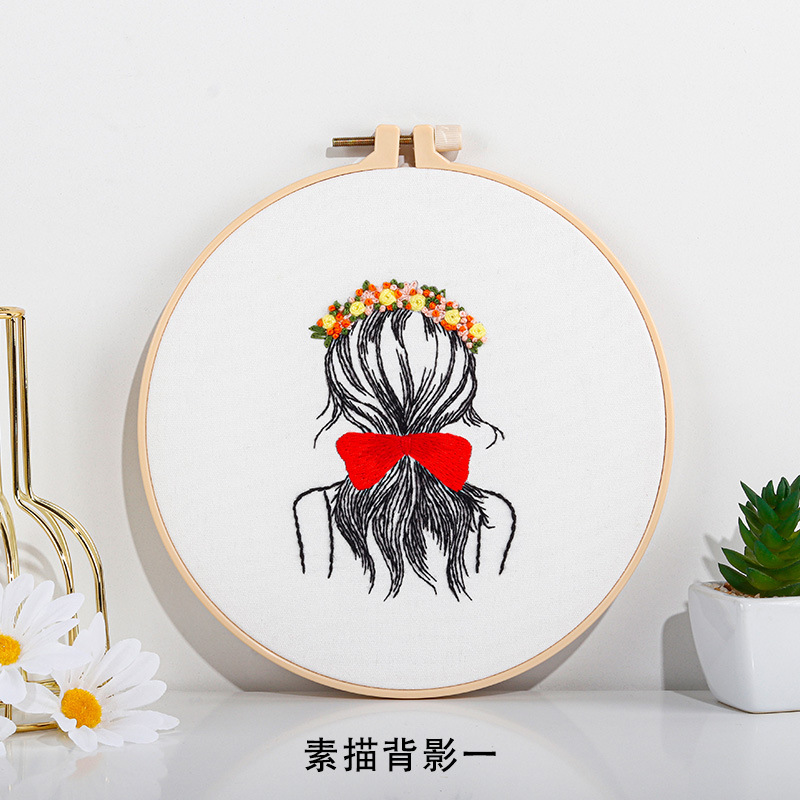 Nuevo original DIY material bordado hecho a mano Paquete Europeo simple sketch Girl back figura traje de costura inglés