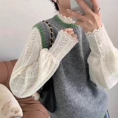 绝美小香风蕾丝半高领打底衫女2025春秋叠穿内搭长袖洋气韩版上衣