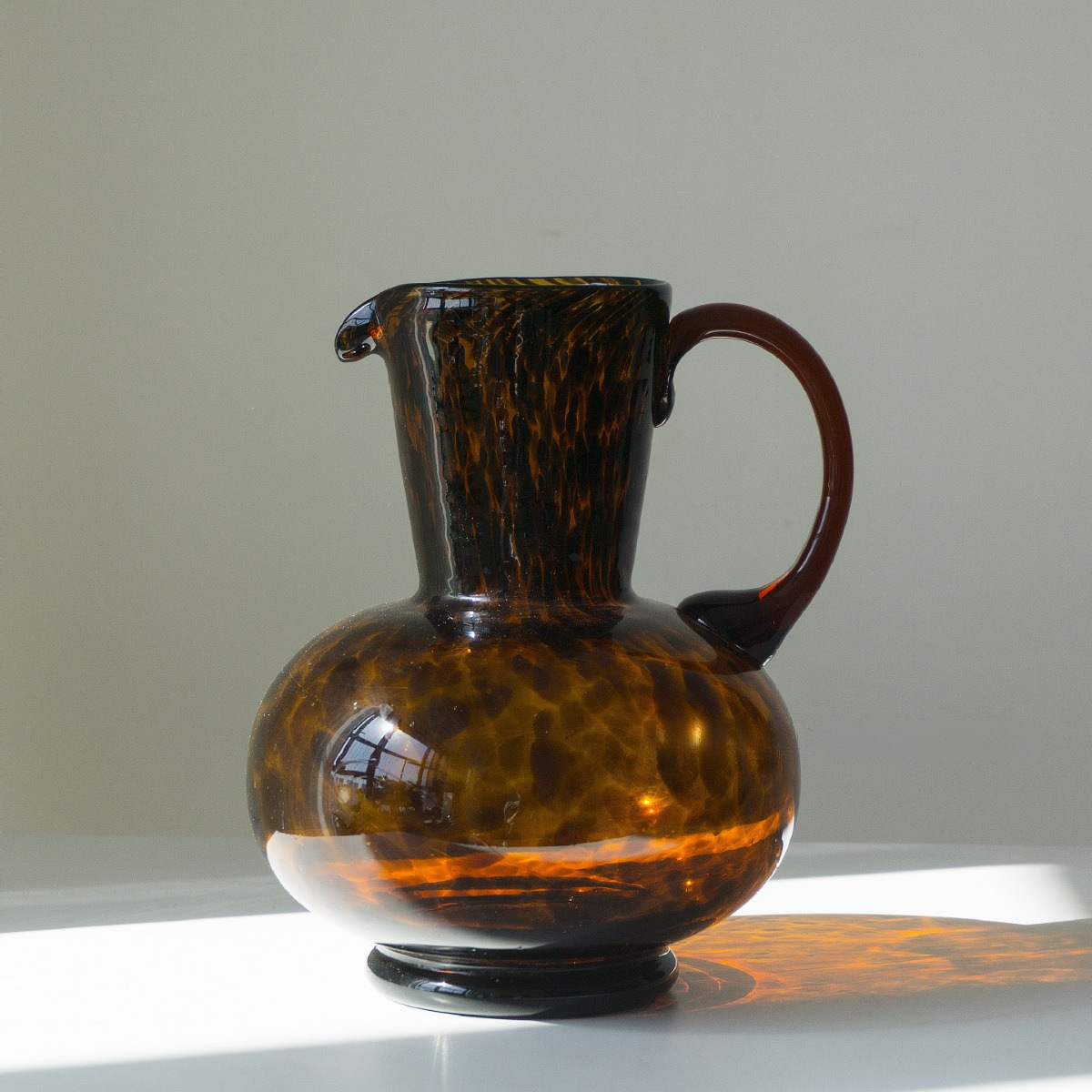 中古法式风琥珀豹纹棕色高脚提壶纯手工琉璃花瓶制品高级感