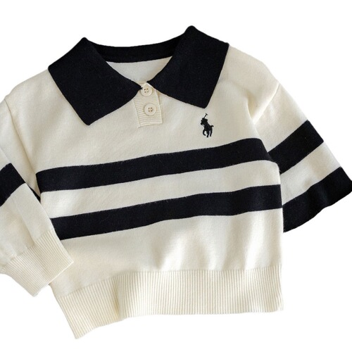  Autumn New Arrival Stylish Children's Crew Neck Striped Sweater Boys' and Girls' Casual Polo Shirt