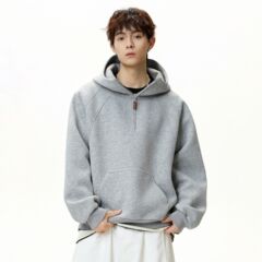 立体分割ハーフジップフード付きスウェットシャツメンズ秋冬新作厚手ハーフタートルネックラグランスリーブパーカージャケット