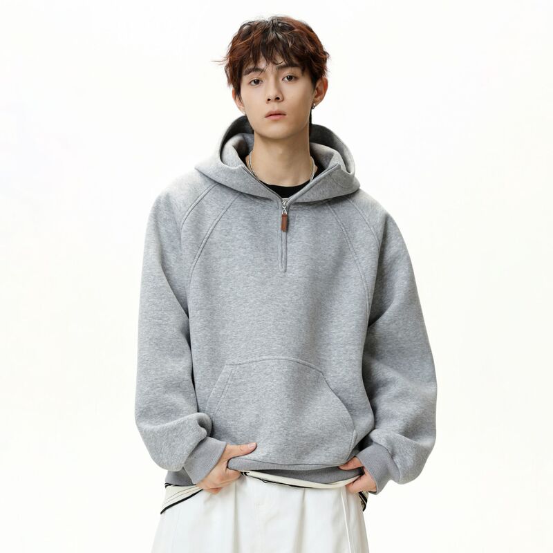 Three-Dimensional Split Half-Zip Hooded Sweatshirt for Men in Autumn and Winter New Heavy Thickeneded Half Turtleneck Raglan Sleeve Hoodie Jacket Three-Dimensional Split Half-Zip Hooded Sweatshirt for Men in Autumn and Winter New Heavy Thickeneded Half Turtleneck Raglan Sleeve Hoodie Jacket