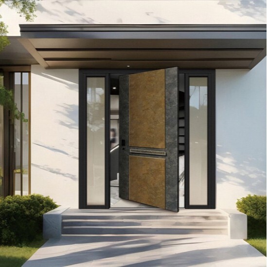 High-End Insulated and Soundproof Aluminum Alloy Entry Door for Villa Export, with a Pivot Hinge Door
