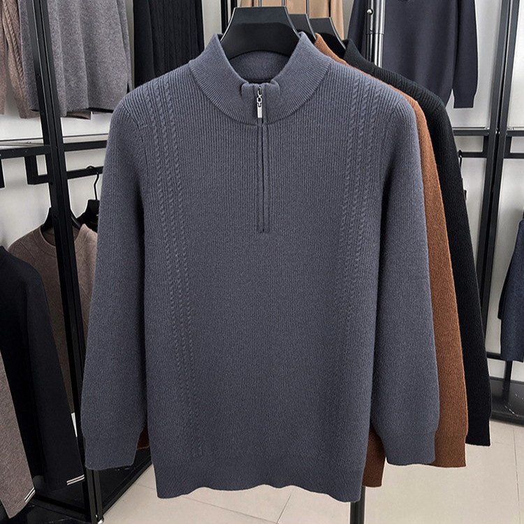 Jacquard de otoño y invierno para hombre nuevo color sólido medio cremallera suéter de vestir suéter de hombre