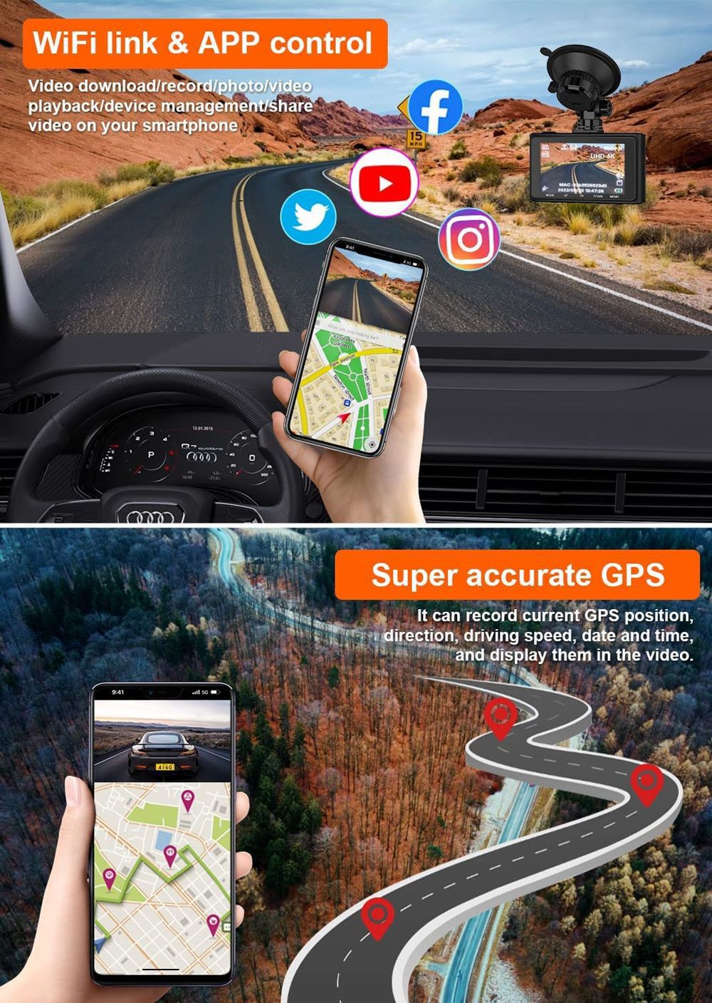 Cross-Border Driving Recorder Wifi Hd 4K Parking Monitoring Ips Screen Night Vision Loop Recording Car Black Box