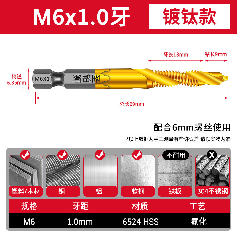 タッピングドリル穴あけm4タップタップタッピングセットドリル一体複合タップチタン自己タッピングねじ山ドリル|undefined