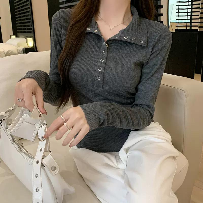 大码女装针织长袖T恤女秋季穿搭高级感胖MM法式显瘦上衣洋气遮肉