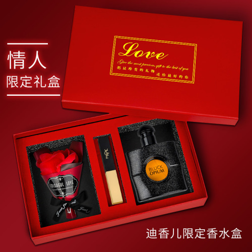 Di Xiang'er Chinese Valentine's Day Rose Gift Box Black Opium Liberty Ladies Lipstick Perfume Set Birthday Gift