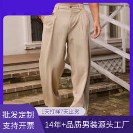 跨境男装男士休闲裤亚麻纯色透气长裤亚马逊批发新款时髦修身裤子