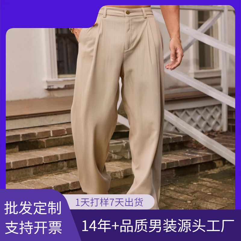 Cross-Border Men's Casual Pants Linen Solid Color Breathable Long Pants Amazon Wholesale New Stylish Slim Pants