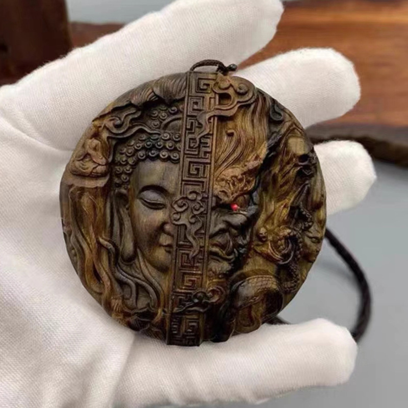 印尼沉香木雕双面雕刻一念之间观音佛像摆件家居装饰品工艺品送礼|undefined
