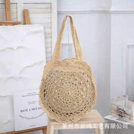 ins简约镂空圆形手工编织包休闲时尚女包手提包大容量度假沙滩包