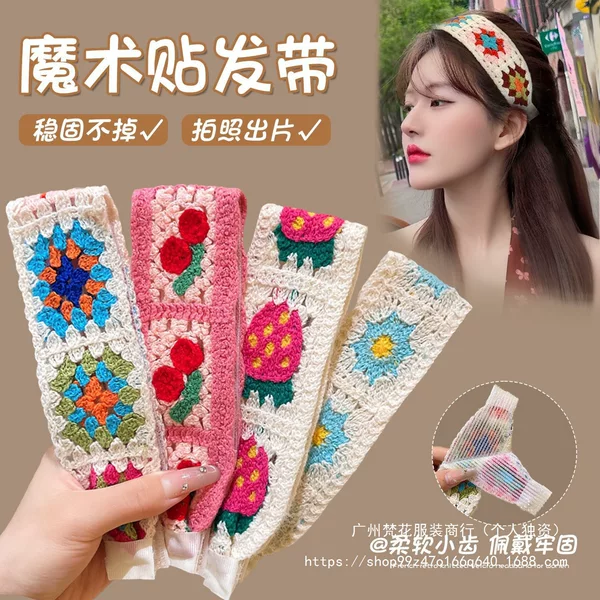 Knitted Embroidered Velcro Hairband for Women, Fringe Hair Organizer, Ethnic Style Hairband, Fringe Hair Clip Wholesale