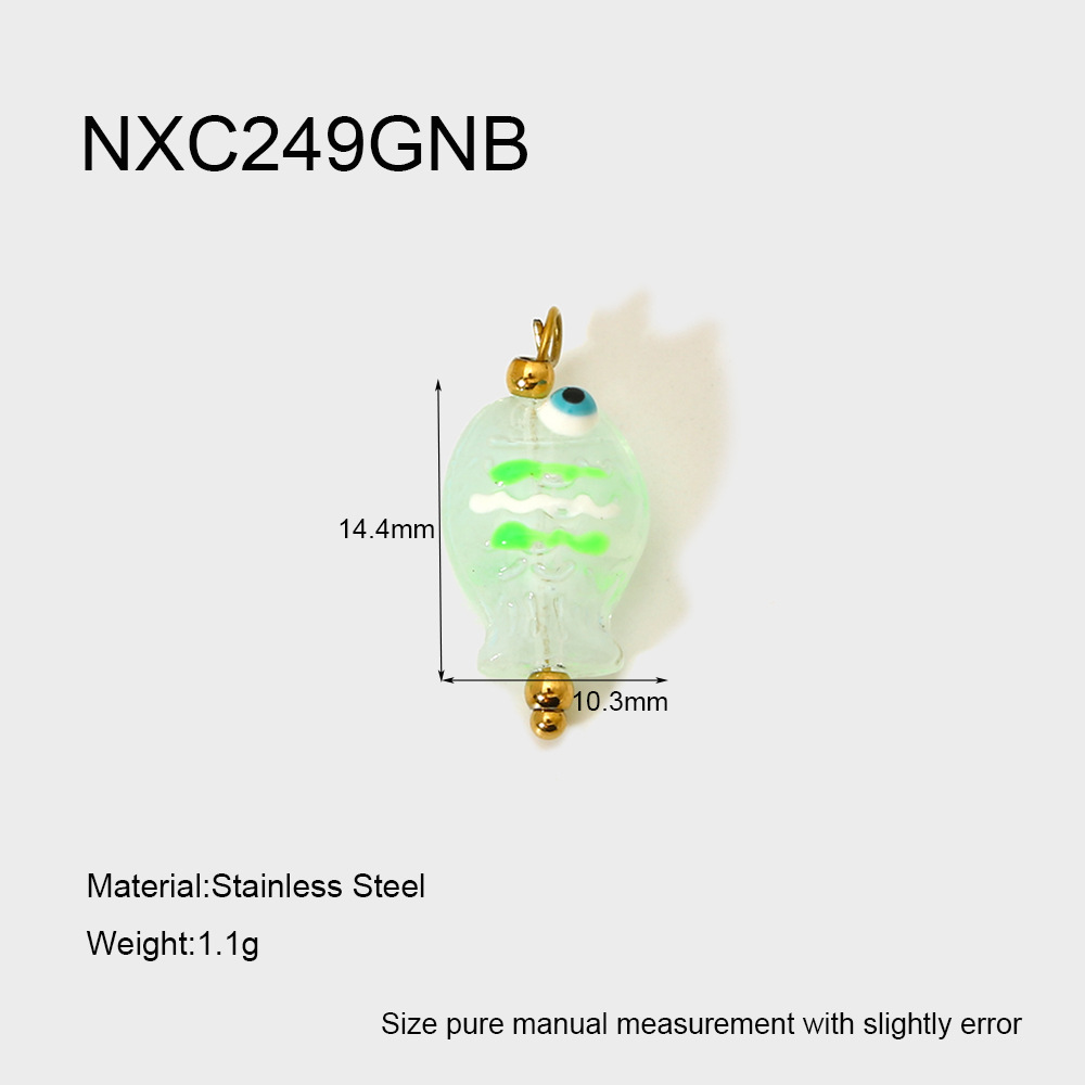 2g Weight PVD Coated Gold Plating Process Pendant Jewelry Making Type 22*20MM Jewelry Making Size 1 Piece Quantity 304 Stainless Steel, Glass Material Color Block, Heart Shape, Fish Pattern Cute, Sweet Style Irregular Craft 1 Piece 22*20MM 304 Stainless Steel Glass Color Block Heart Shape Fish Polished Pendant DIY Ornament Accessories 14