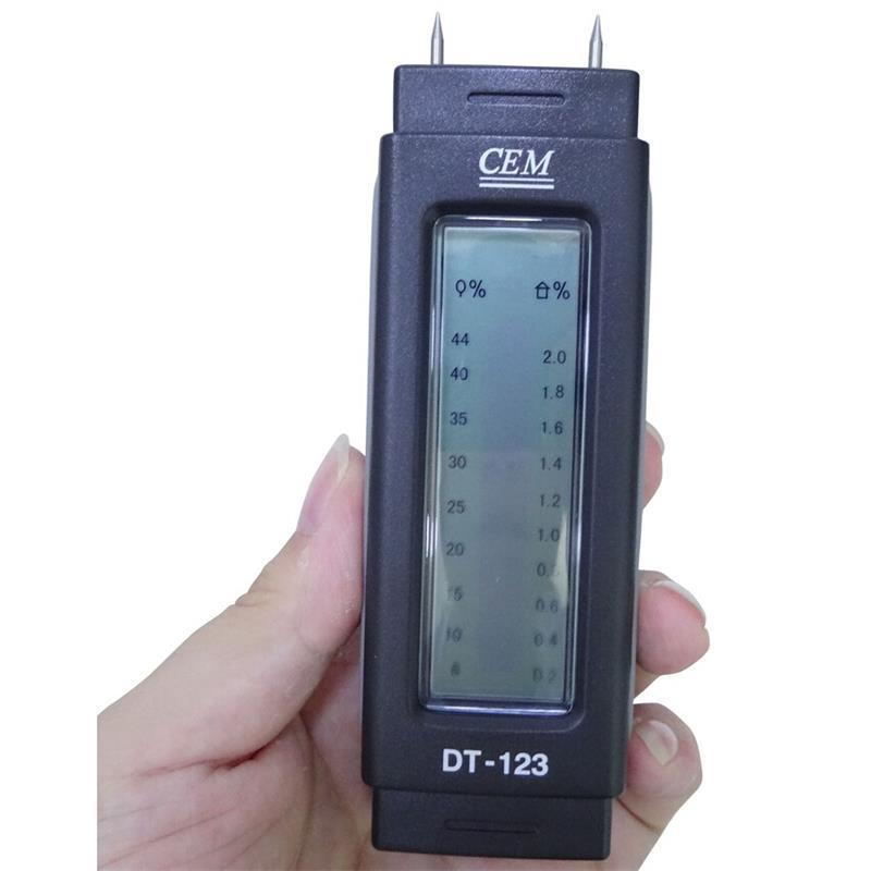 CEM华盛昌水分计DT-123/125G/120/129木材纸箱混凝土墙水份测试仪