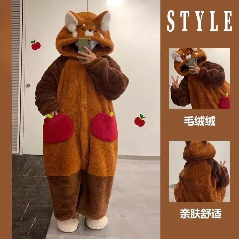 Internet celebridad nuevo Otoño e Invierno coral polar pareja Pacha fresa oso camisón traje largo engrosada entrega de apoyo