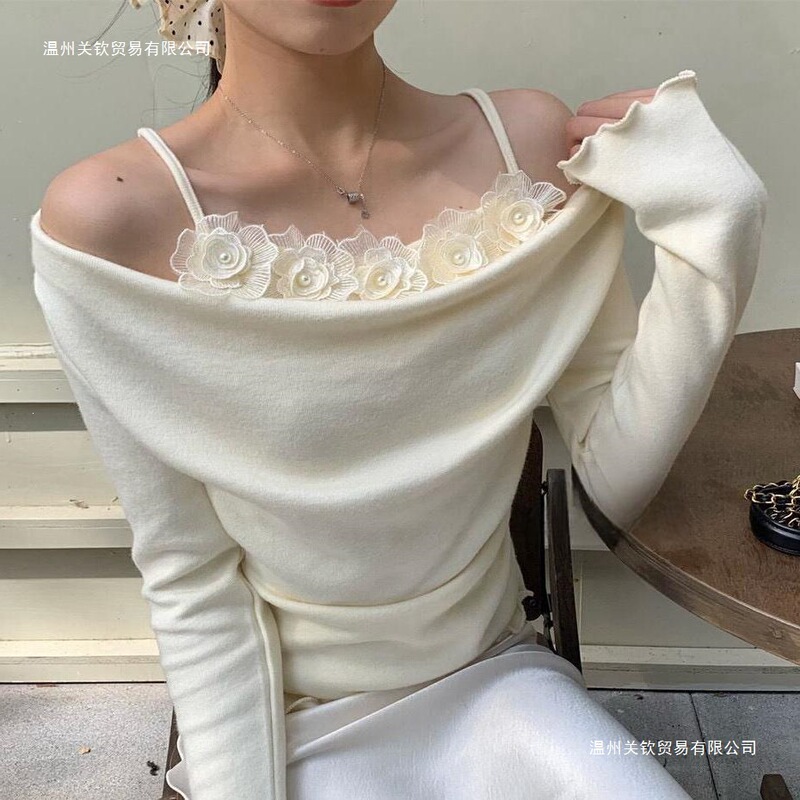 Hangzhou Sijiqing High-End Women's Fashion Guangzhou Shisanxing Fake Two-Piece Off-Shoulder Knit Top Hangzhou Sijiqing High-End Women's Fashion Guangzhou Shisanxing Fake Two-Piece Off-Shoulder Knit Top