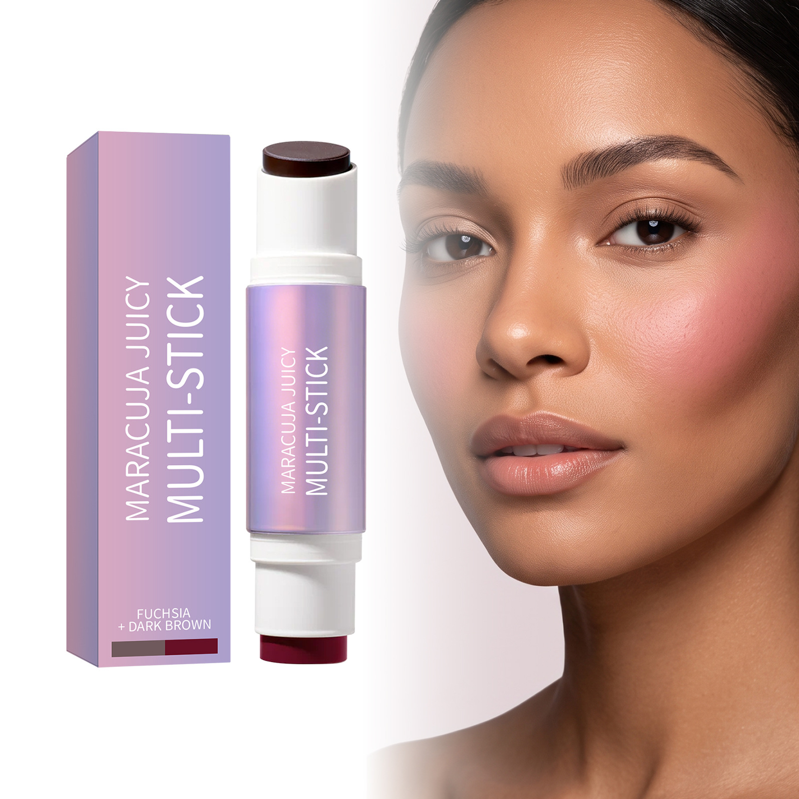 Two-In-One Blush and Contour Stick, Dual-Ended Natural Three-Dimensional Blush with Soft Mist Finish, Long-Lasting, Lightweight, and Easy-To-Apply Portable Contour Stick