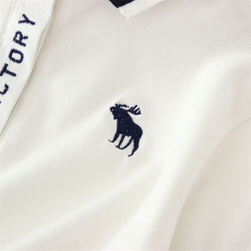 T073-Embroidered deer POLO shirt with puff sleeves for outer wear, niche style stand-up collar denim thin style small and fresh
