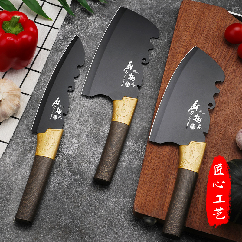 Cuchillo de cocina forjado a mano, cuchillo de cocina de corte de carne, cuchillo de cocina ultra rápido, cuchillo de corte de hueso doméstico de hoja negra, corte afilado