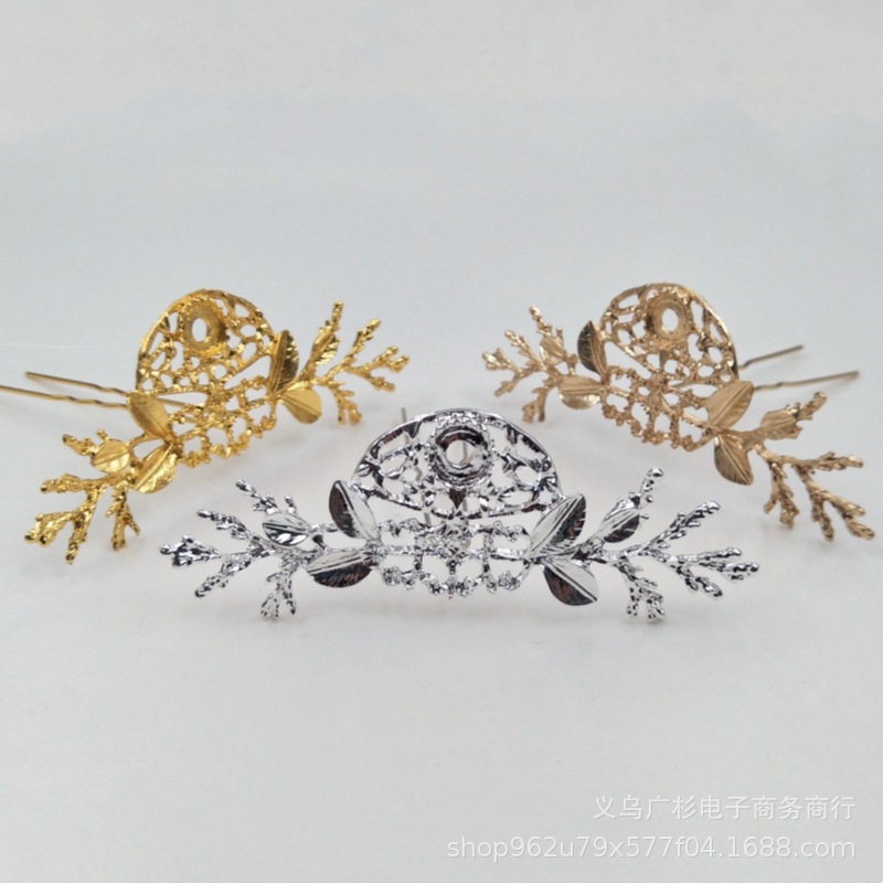 New antique hairpin double branch hair crown hairpin palace step shake homemade handmade hair accessories material wholesale