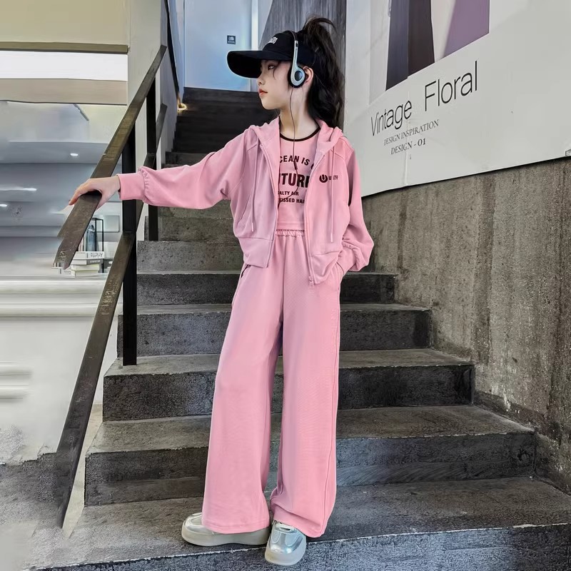 Mädchen Herbstmode Set Kapuzenjacke Weste Und Weite Hose_voghion.com