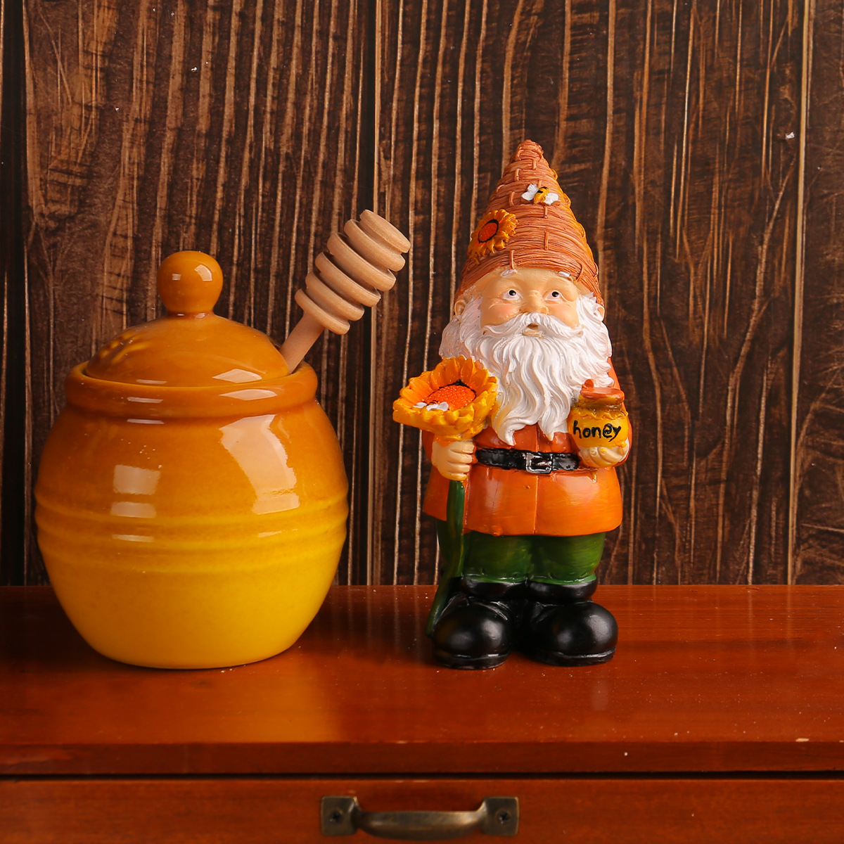 Transfronterizo a los elfos de girasol Adornos de enanos Patio Jardín Resina Honeypot Enano Decoración Artesanía