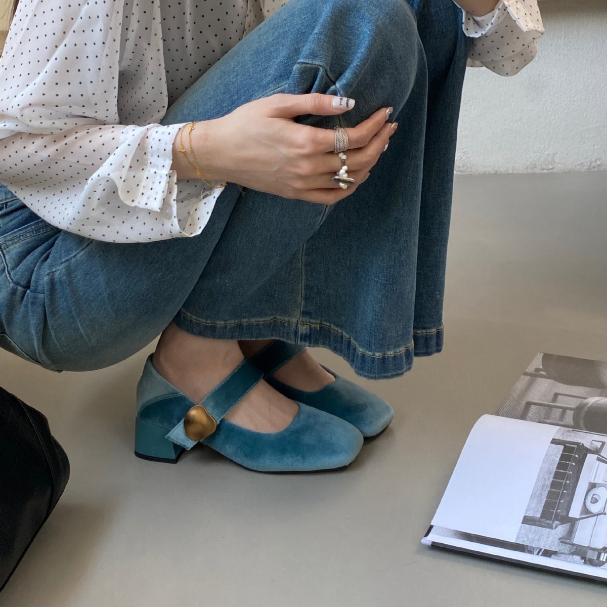 Korean-style Square-toed Mary Jane For Women, 2026 Spring New Model, Square-heeled, Velcro Strap Single Shoes_vogvips.com