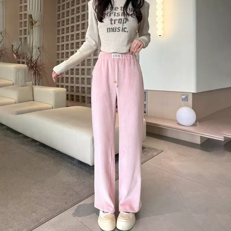 雪尼尔阔腿裤女秋款拉链云朵裤2024新款早秋季高腰垂感直筒休闲裤