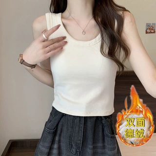 秋冬新款女装德绒保暖背心女辣妹内搭无袖打底加厚吊带背心女跨境