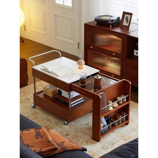 Coffee Table Solid Wood Small Table Cooking Tea Mobile Tea Cabinet Japanese Style Middle Ancient Style Rock Plate Tea Table Side Table