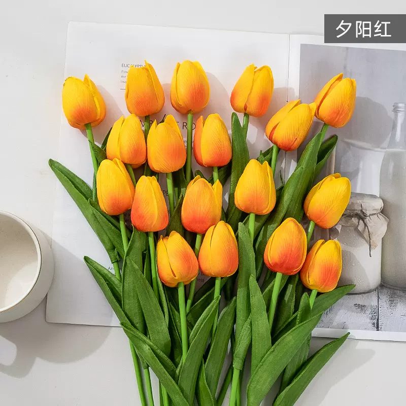 跨境亚马逊 PU郁金香仿真花居家装饰花婚庆假花手感郁金香厂家