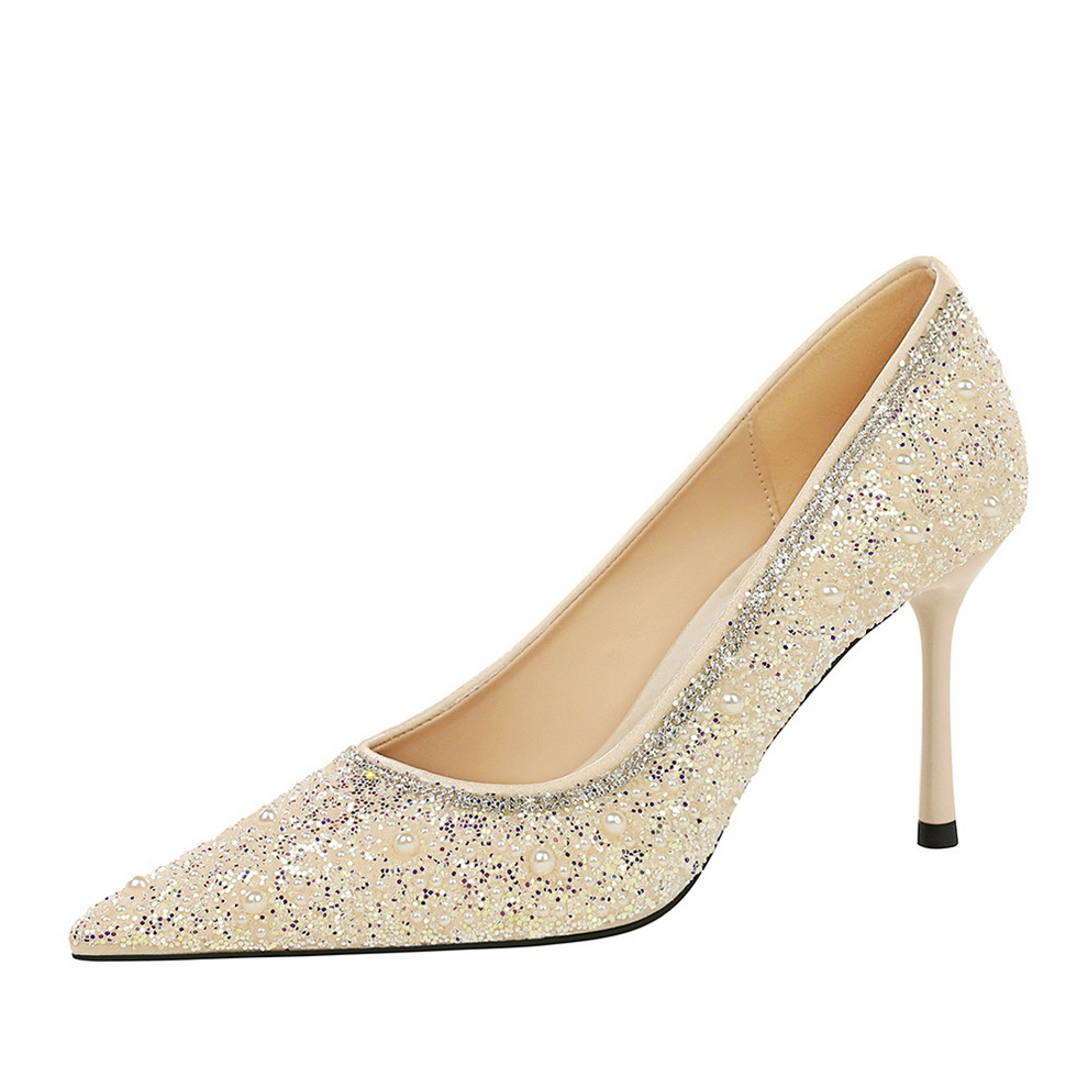 Elegant French Style Sequin And Bead Stiletto Pumps For Women_voghion.com
