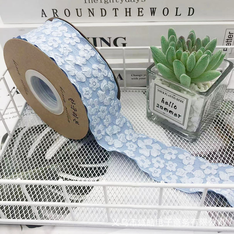 Romántico Camelia flor en relieve cinta de algodón flor ramo embalaje cinta hecha a mano DIY arco