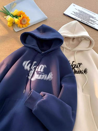 Men's Print Letter Hooded Sweatshirt Men Autumn Winter Hooded Streetwear Loose Casual Padded Jacket Top Men's Clothing