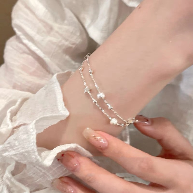 Star Frosted Ball Double Layer Stacked Bracelet Women's Light Luxury Niche High-end Sense Exquisite Micro-inlaid Zircon Bracelet
