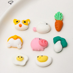 Cute Rabbit Carrot Pig Tearing Cabbage Egg Yolk Earrings Phone Case Sticker Decorative Resin Accessory Material