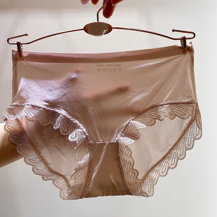 Silk face mask, lace sexy transparent underwear, breathable antibacterial cotton pants, no trace, mid rise