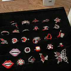 新品紅色滴油系列開口戒指女小眾設計可愛時髦復古創意食指戒配飾