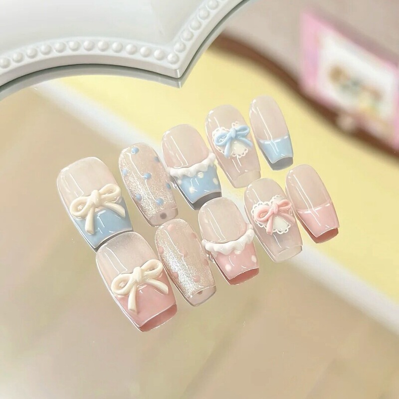 Cute Princess White Wear Girl Pink Love Finished Nail Patch Wear Armor Mid-length Cheap