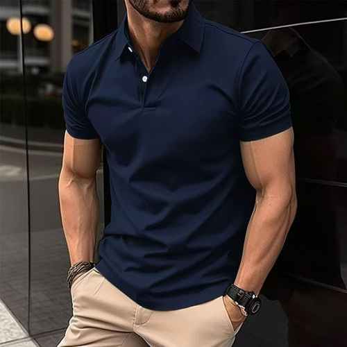 Artistic Solid Color Trendy Office Casual Youth Polo Shirts Short Sleeve Men Western Summer Regular Male