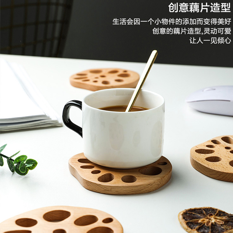 Estufa hirviendo taza de té estera taza simple taza de café taza soporte anti-escaldado aislamiento de madera de haya de madera maciza Generación de cabello creativo