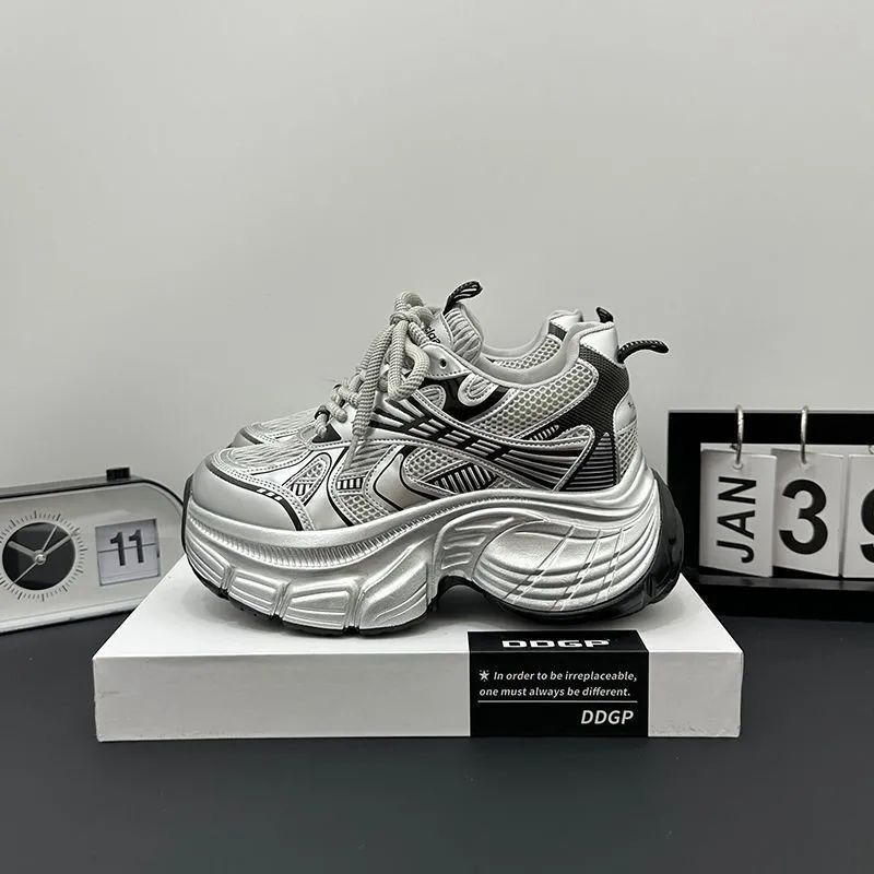 Versatile Women's White Trainers Thick Sole Height Increasing_voghion.com