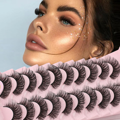 Cross-border new product 7D three-dimensional dense curly imitation mink hair false eyelashes messy European and American simulation 10 pairs of eyelashes