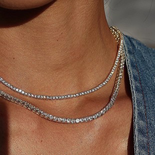 High-End 18K Gold Tennis Chain Inlaid with Cultured Diamonds 2.5mm Necklace Real Gold Real Diamonds Hip-Hop K Gold Necklace Cross-Border