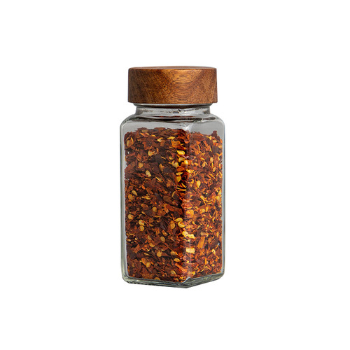 Wholesale acacia wood lid seasoning bottle 120ml square glass seasoning jar kitchen spice bottle 4oz barbecue seasoning bottle