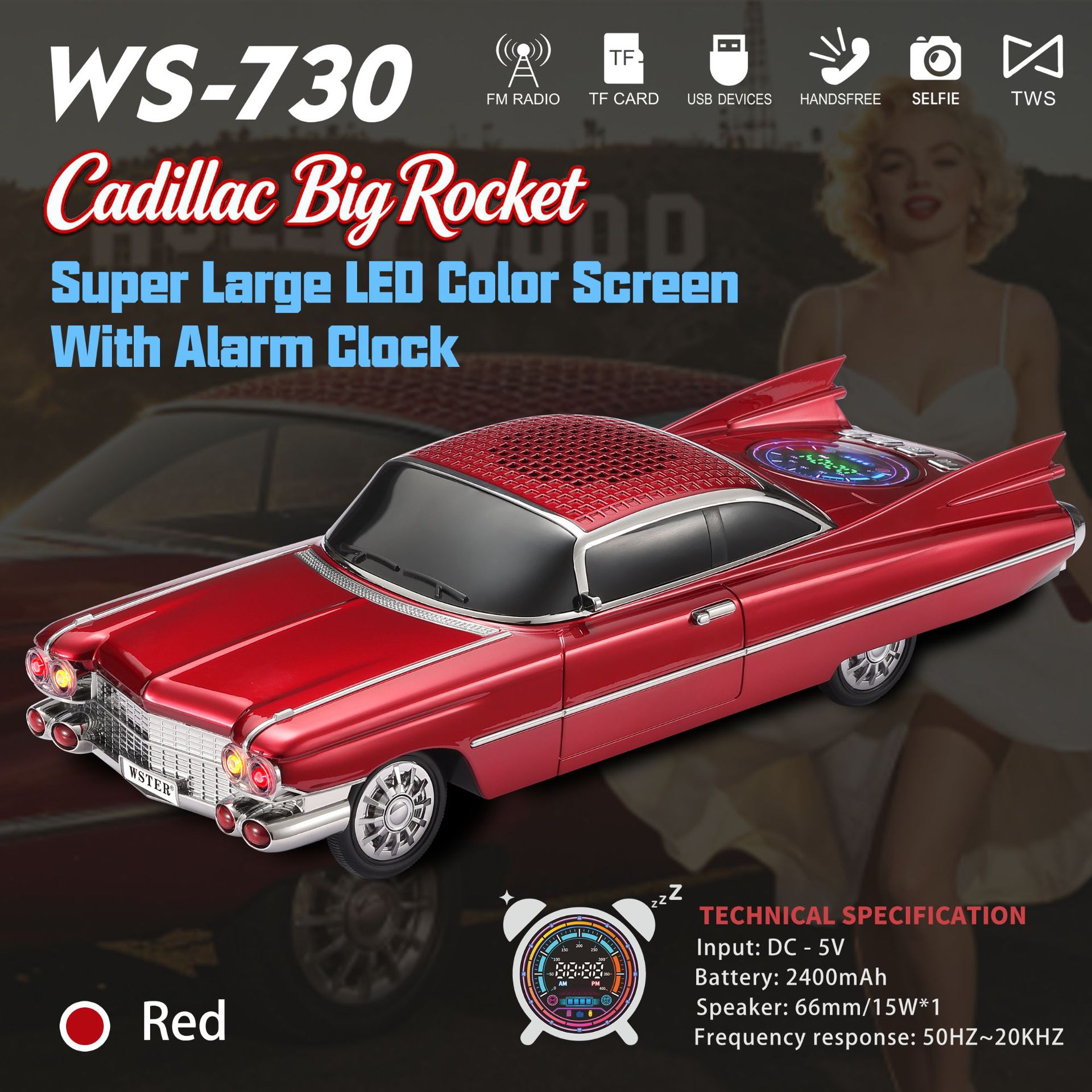 Altavoces Bluetooth 2026 nuevo modelo de coche de gran cohete sonido multifuncional subwoofer pesado reloj de alarma USB inalámbrico